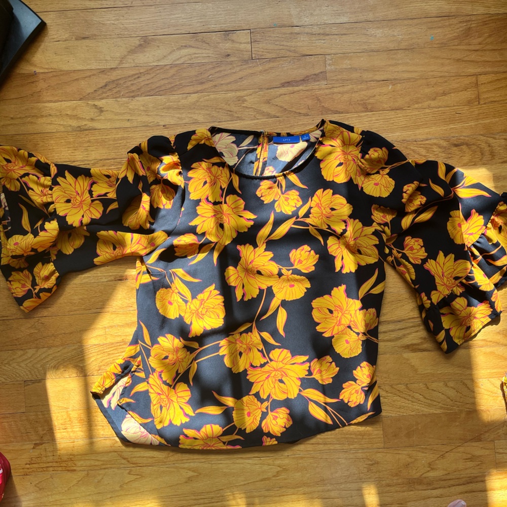 Apt. 9 Black and Yellow Floral Blouse